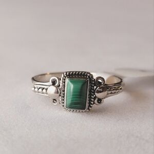 Malachite Sterling Silver Orion Ring Dainty Filigree Gemstone